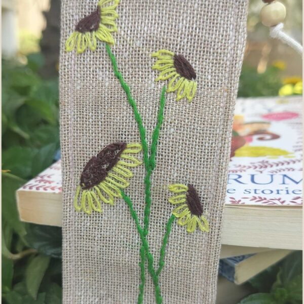 Yellow Flower Handmade Bookmarks, Jute Bookmarks 2x7inches - Image 3