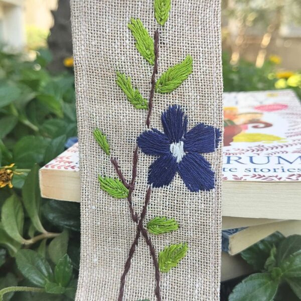 Blue Flower Handmade Bookmarks, Fabric Bookmarks 2x8inches