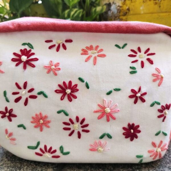 Flower embroidery Travel Pouch Cum Messenger bag
