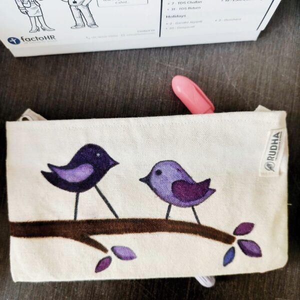 Birdy Pencil Pouches, Handpainted pouches, Sustainable zipper pouch - Image 2