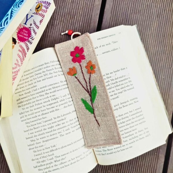 Red Flower Jute Bookmarks| Handmade Handembroidered Bookmarks| Gift for teachers