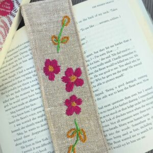 Pink Flower Handmade Bookmarks, Jute Bookmarks 2x7inches