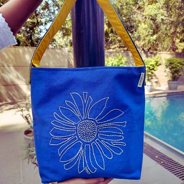 Blue Cotton Sunflower Hobo Bags for women | EveryDay Fabric Shoulder Bags - Image 3