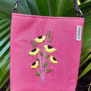 Yellow Flower Pink handcrafted Sling Bag, Sling bags for Girls