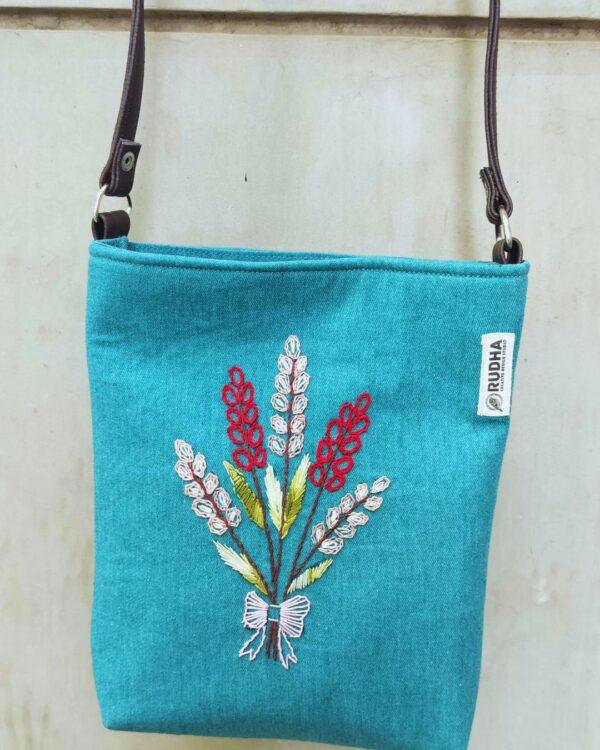 Cotton Sling Bags for Women | Sea Green hand embroidered Sling Bag