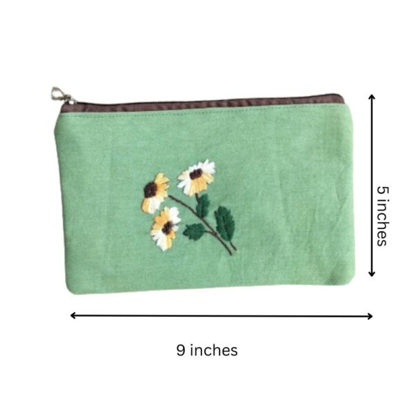Floral Green Multipurpose Zipper Pouch for women | Cosmetic Cloth Pouch | 9x5 - Image 3