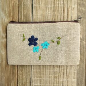 Flower Hand embroidered Jute Zipper Pouch Cloth Organizer Zipper Pouchon Pouches