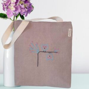 Grey Cotton Tote Bags For Women/Girls | Handcrafted Bags