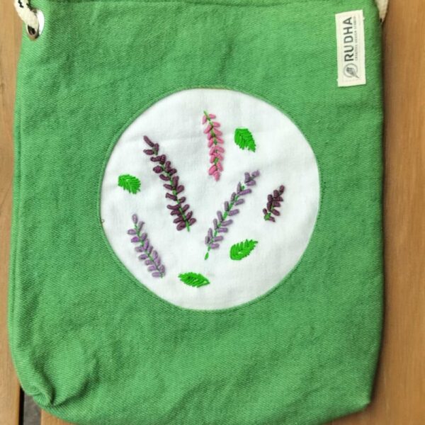Green Hand embroidered Sling Bag, Cloth crossbody small slings for Girls - Image 3