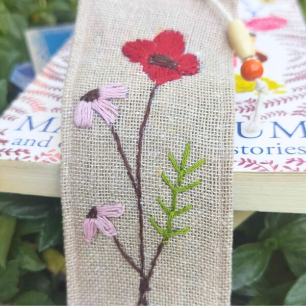 Red Floral Handmade Bookmarks | Jute Bookmarks 2x8inches - Image 2