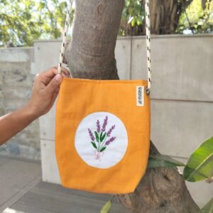Yellow Cotton Cloth Sling bags, Bucket bags for Girls, hand embroidered bags