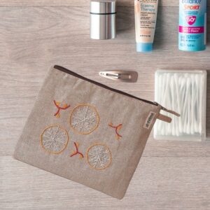 Hand embroidery Fabric Zipper Pouch, Cosmetic Pouch  11x8.5 In