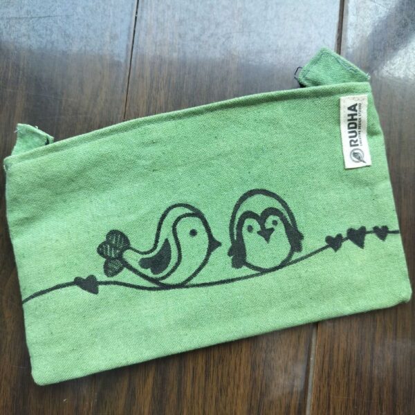Pencil Pouch, Handpainted Bird pouches, Zipper pouch for travel 9x5 inch - Image 2