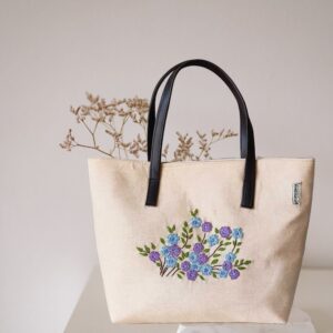 Off-white Cotton Hand embroidery Bag / Fabric Shoulder Bag/ Women Bags