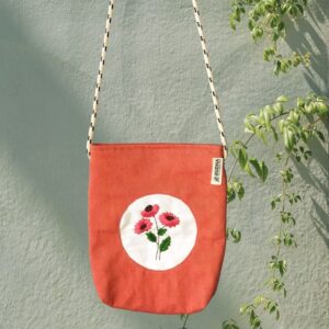 Orange Floral Small Sling Bag, Eco-Friendly Sustainable bags for Women