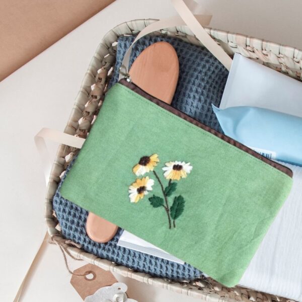 Floral Green Multipurpose Zipper Pouch for women | Cosmetic Cloth Pouch | 9x5 - Image 2