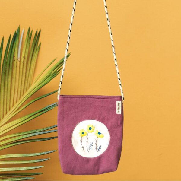 Sunflower Purple Cotton Sling bag for ladies, Travel bags