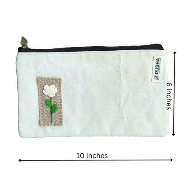White Flower Multipurpose Zipper Pouch | makeup bag for Women| 10x6 inches - Image 3