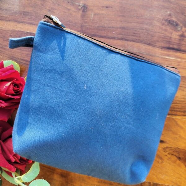 Blue Zippered Travel Pouch, Flower Embroidery Fabric Zipper Pouch - 9x7x1.5 - Image 6