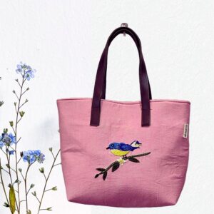 Blue Bird Pink Fabric Shoulder Bags for women