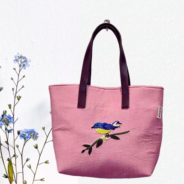 Blue Bird Pink Fabric Shoulder Bags for women