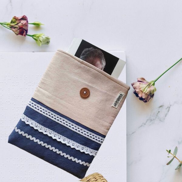 Blue book sleeve, Fabric book pouch, Padded book cover - Image 2