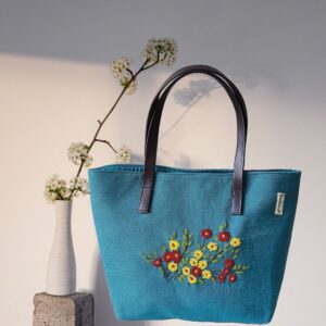 Sea Green Cotton Shoulder Bag / Hand embroidery Hand Bags