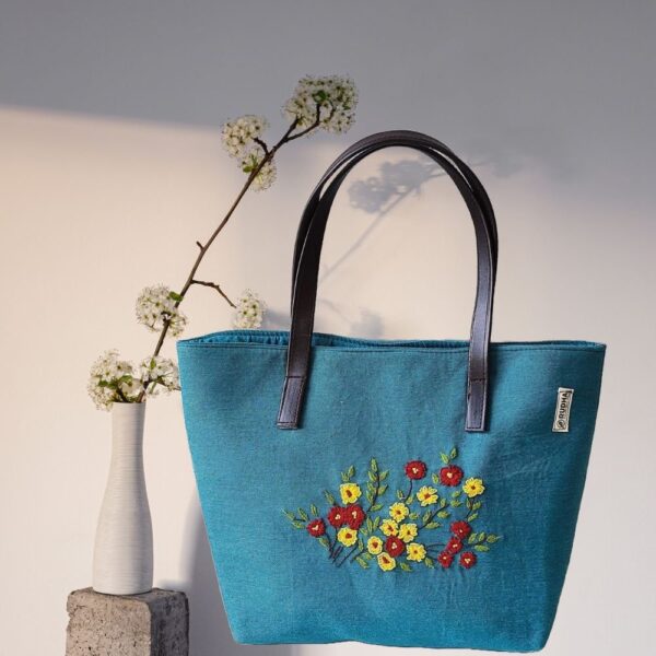 Sea Green Cotton Shoulder Bag / Hand embroidery Hand Bags
