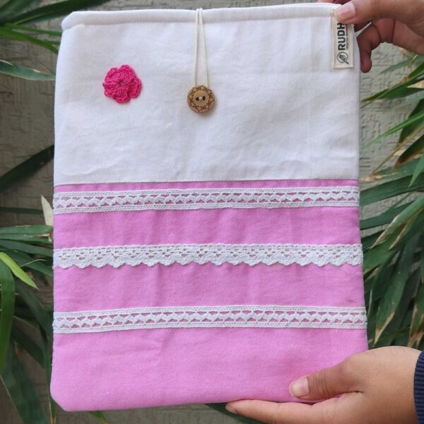 Pink book sleeve, Fabric book pouch, Padded book cover - Image 3