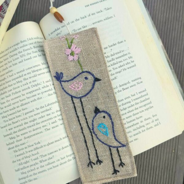 Blue Birds Hand embroidered Handmade Bookmark 2x8inches | Bookmarks for Books - Image 2