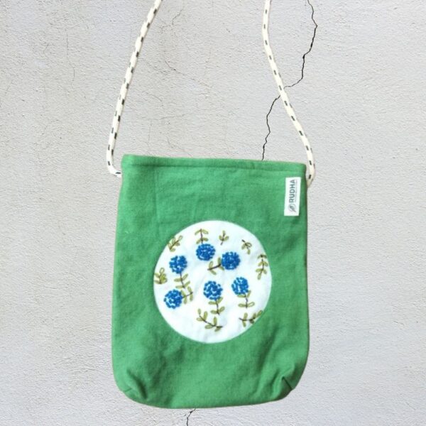 Cotton Green Sling Bag, Women Hand embroidered Small Sling bags - Image 4