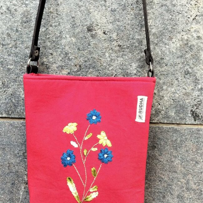 Red Embroidered Sling Bag