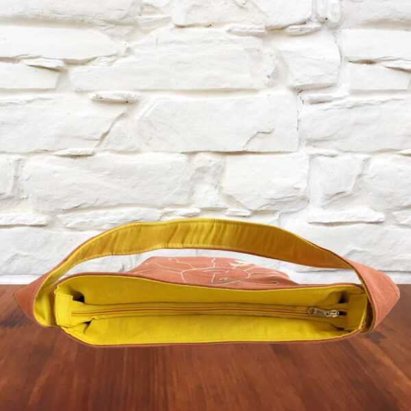 Orange Women's Hobo Bags with Sun Embroidery | Cotton Shoulder Bags - Image 3