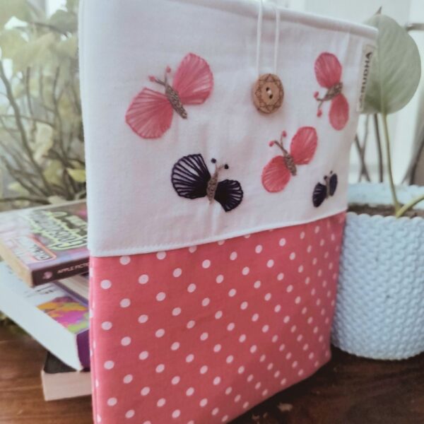 Peach Polka Dot book sleeve, Fabric book pouch, Padded book cover - Image 4