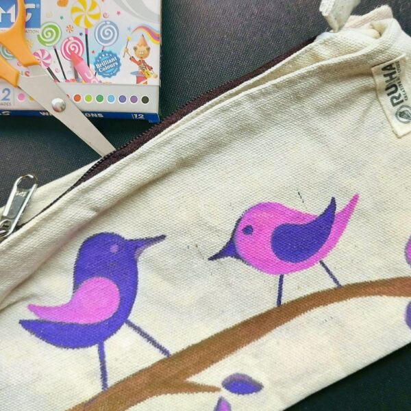 Birdy Pencil Pouches, Handpainted pouches, Sustainable zipper pouch - Image 2