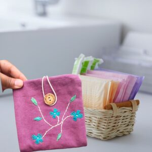 Blue Floral Sustainable Sanitary Napkin Pouch Girls| Unique Gifts for Women