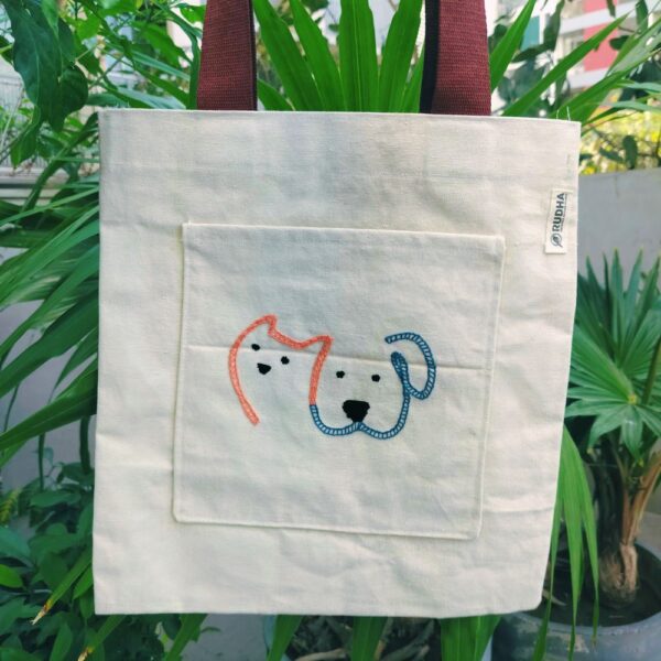Cat-Dog Cotton Tote Bag | Handmade Bags | Sustainable EveryDay Totes - Image 3