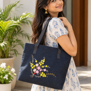 Handmade Cotton Handbag for Women – Elegant Embroidered Fabric Bag for Office