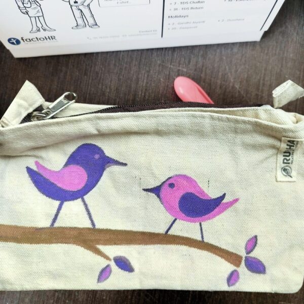 Birdy Pencil Pouches, Handpainted pouches, Sustainable zipper pouch - Image 3