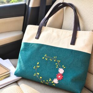 Handmade Fabric Handbag – Embroidered Cotton Bag for Women & Office