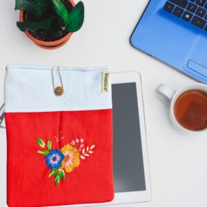 Red-White book sleeve, Fabric book pouch, Padded book protector