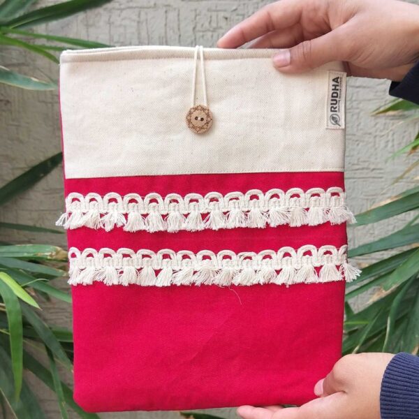 Red-White book sleeve, Fabric book pouch, Padded book protector - Image 4