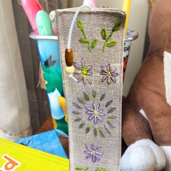 Purple Flower Jute Bookmarks| Handmade Bookmarks 2x8 inches| Gift for teachers - Image 3