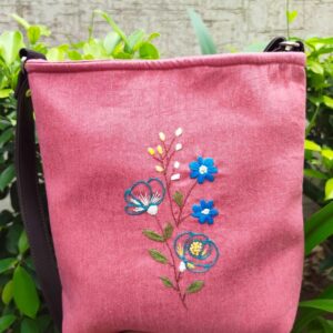 Cotton Sling Bags for Women | Hand embroidered Flower - Pink Sling Bag