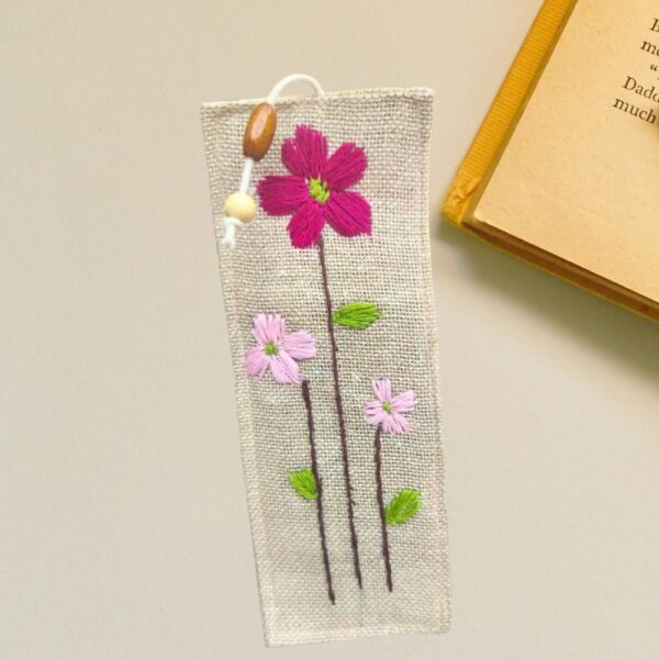 Pink Flower Fabric Bookmarks| Handmade Bookmarks 2x8 inches| Gift for students - Image 3