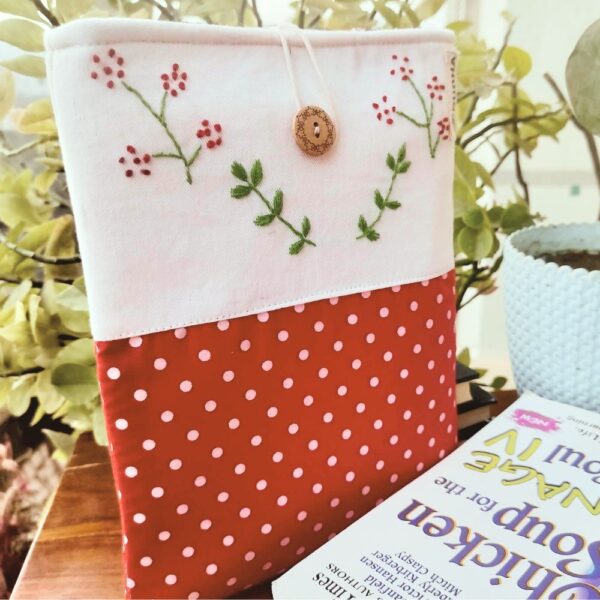Red Polka Dot book sleeve, Fabric book pouch, Padded book cover - Image 3