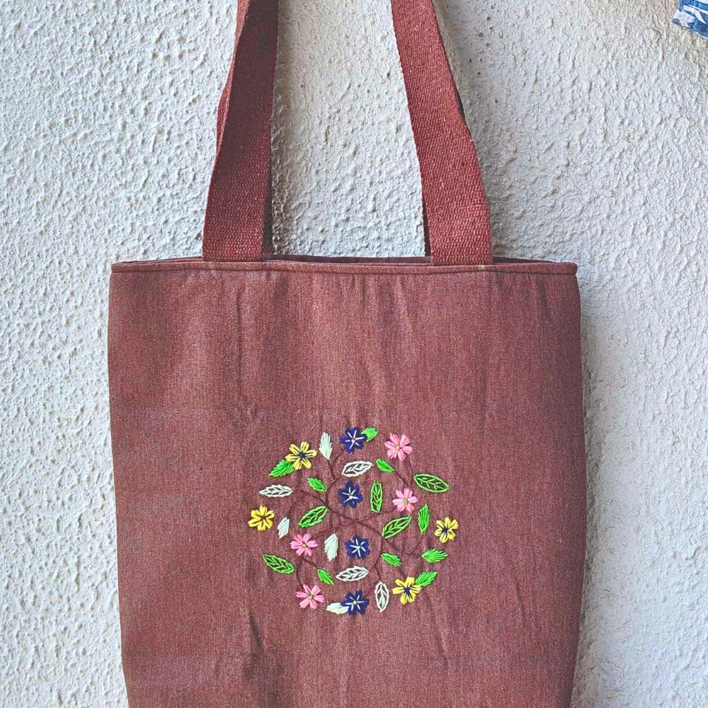Hand Embroidered Floral Tote Bag | Handmade Cotton Everyday Bag for Women - Image 4