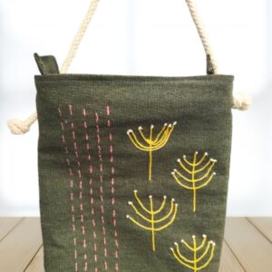 Cotton Green Sling Bag, Women Hand embroidered Small Sling bags