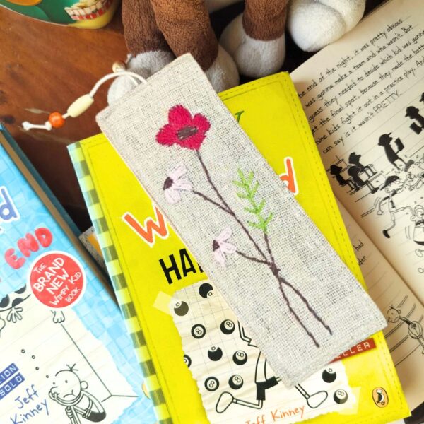 Red Floral Handmade Bookmarks | Jute Bookmarks 2x8inches - Image 3