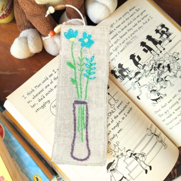 Blue Flower Jute Bookmarks| Handmade Bookmarks 2x8 inches| Floral Bookmark - Image 3